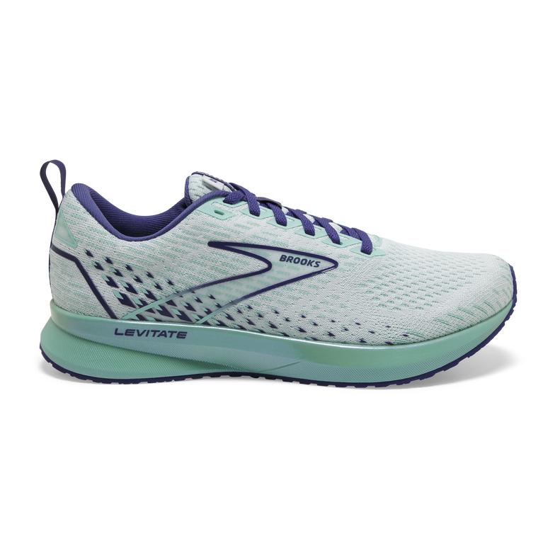 Brooks LEVITATE 5 Road Running Shoes Womens Sale - White/Navy Blue/Yucca (BUZ398570)